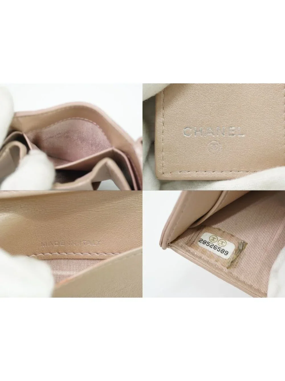 Chanel Camellia CC Logo Trifold Folded Wallet Compact Leather Pink